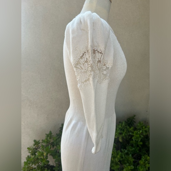 Vintage 70s white Santana knit dress lace inserts Sz Small by Ruth Chagnon - Picture 3 of 11